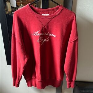 American Eagle Outfitters Red Crewneck Sweater with White Text
